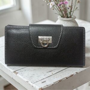 Salvatore Ferragamo Black Gancini Long Pebbled Leather Wallet